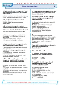 Sözcükte Anlam İle İlgili PDF Test İndir