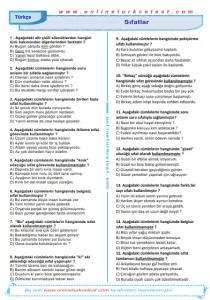 Sıfatlar İle İlgili PDF Test İndir