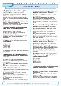Tarihlerin Yazılışı İle İlgili PDF Test İndir