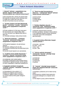Yakın Anlamlı Kelimeler İle İlgili PDF Test İndir