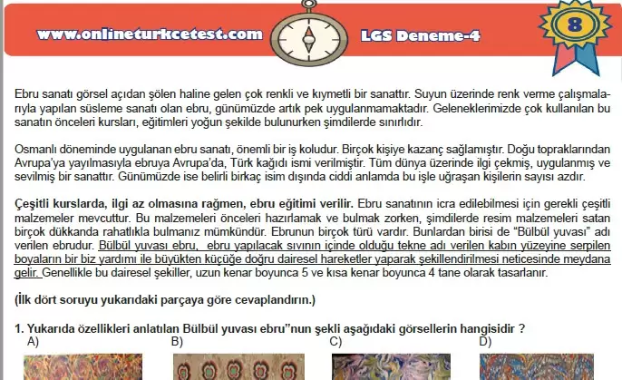 8. Sınıf LGS Türkçe Deneme Sınavı-4