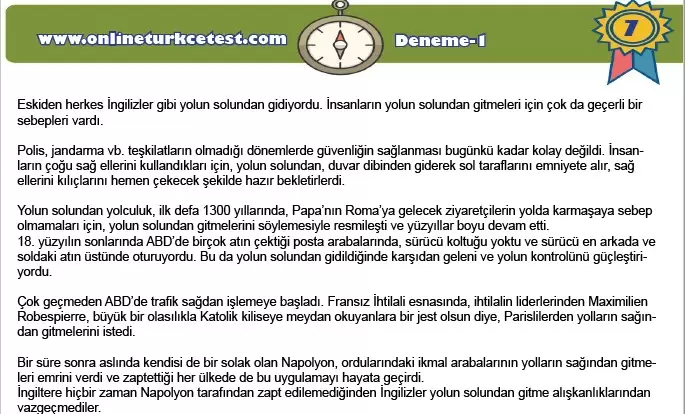 7. Sınıf Türkçe Deneme Sınavı-1