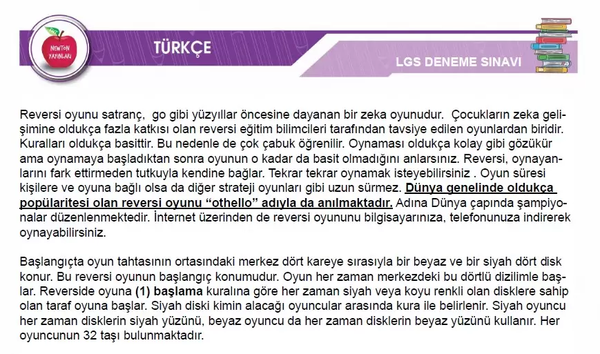 Newton Yayınları LGS Deneme Sınavı
