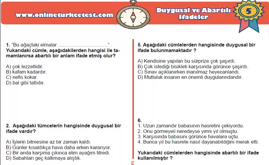 Duygusal ve Abartılı İfadeler İle İlgili PDF Test İndir