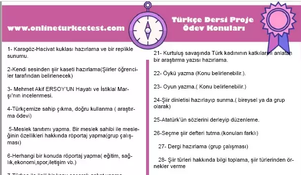Türkçe Dersi Proje Ödevi Konuları