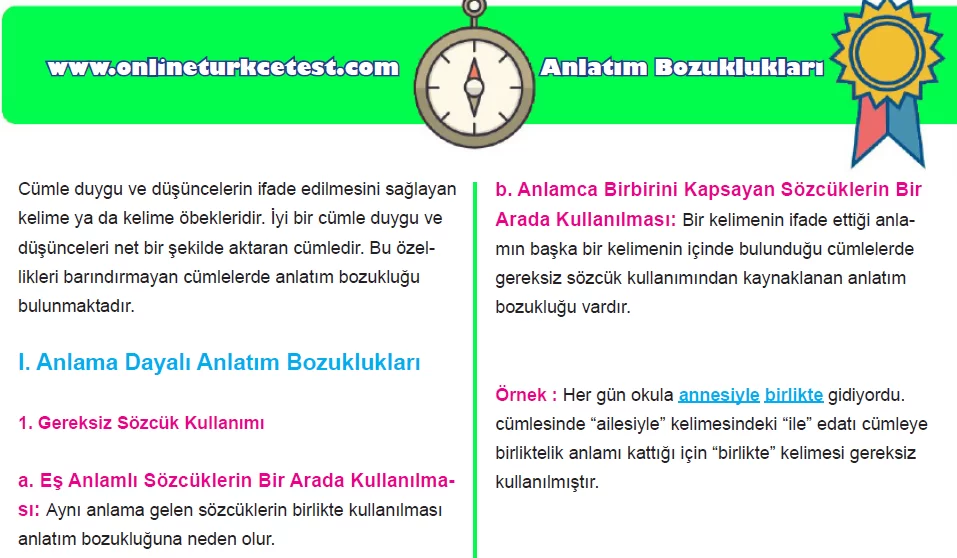 Anlatım Bozuklukları İle İlgili Konu Anlatımı
