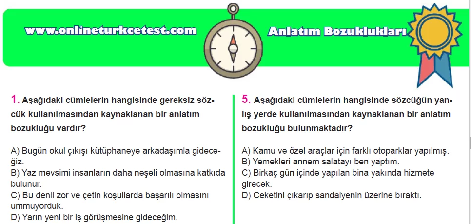Anlatım Bozuklukları İle İlgili Online Test