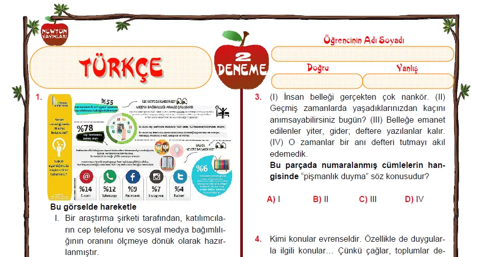 Newton Yayınları Türkçe Dersi LGS Deneme Sınavı-2