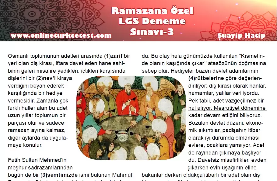 Ramazana Özel LGS Türkçe Deneme Sınavı-3