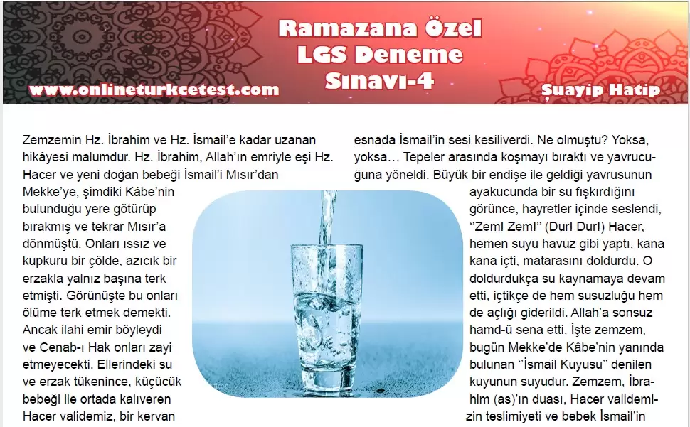 Ramazana Özel LGS Deneme Sınavı-4