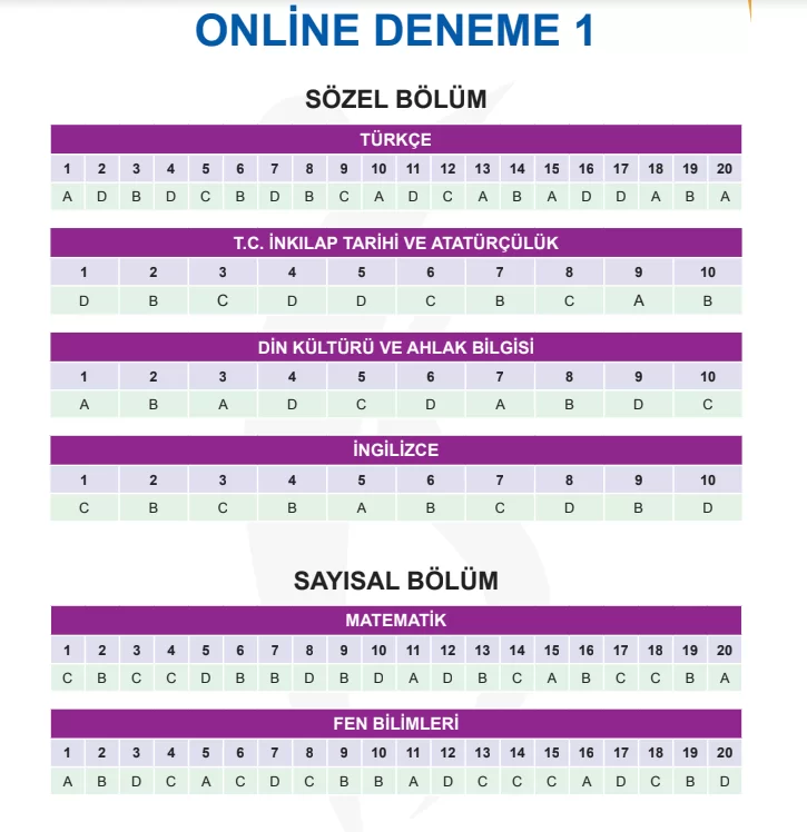 İSEM Yayıncılık LGS 8. Sınıf Online Deneme-1(Sayısal Bölüm)