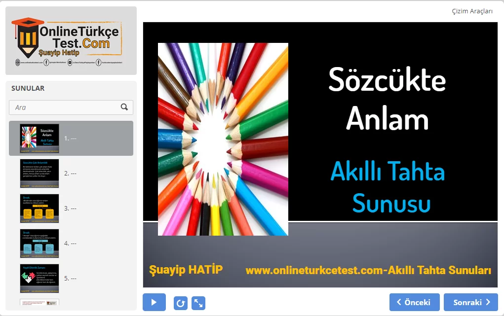Sözcükte Anlam Etkileşimli Akıllı Tahta Sunusu
