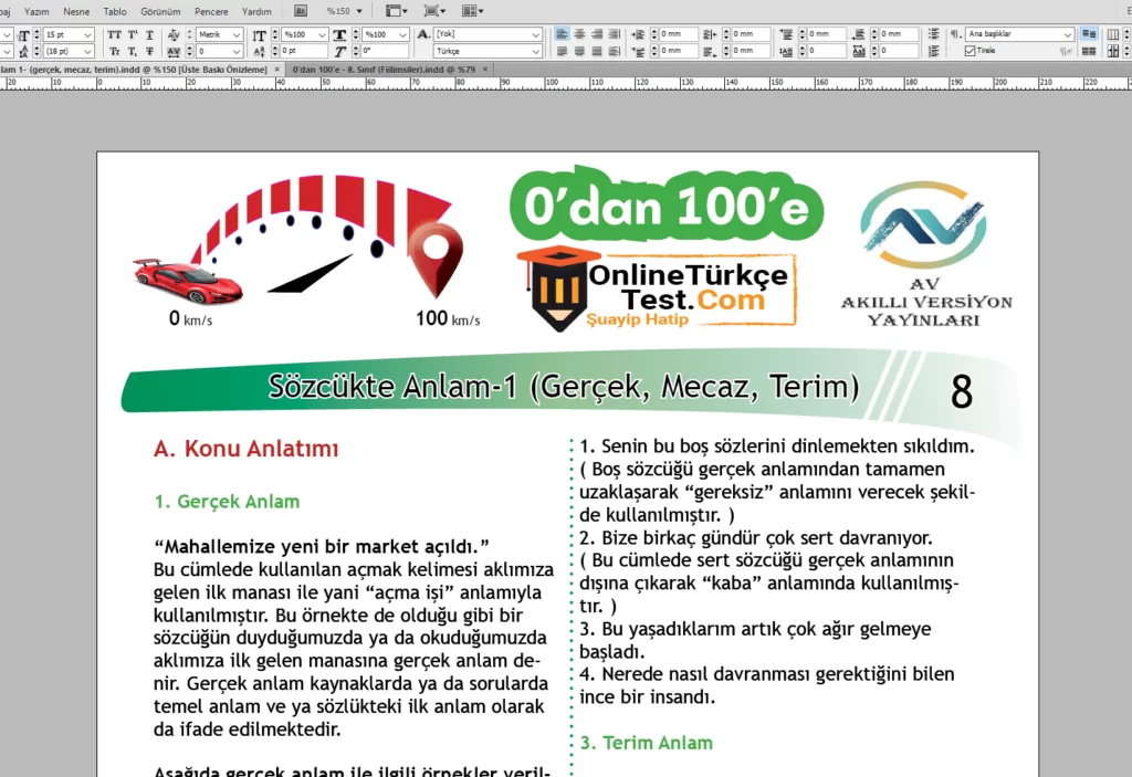0’dan 100’e – 8. Sınıf Sözcükte Anlam-1 (Gerçek, Mecaz, Terim)