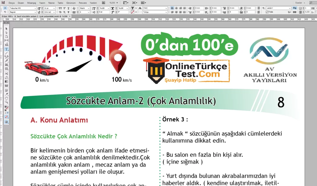 0’dan 100’e – 8. Sınıf Sözcükte Anlam-2 (Sözcükte Çok Anlamlılık)