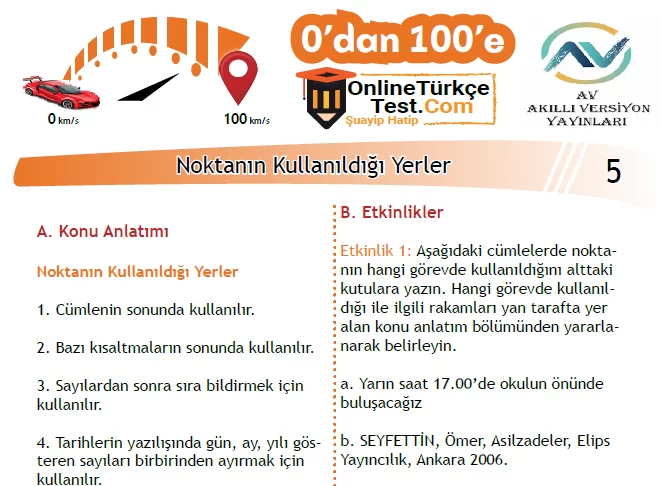 0’dan 100’e – 5. Sınıf – Noktanın Kullanıldığı Yerler