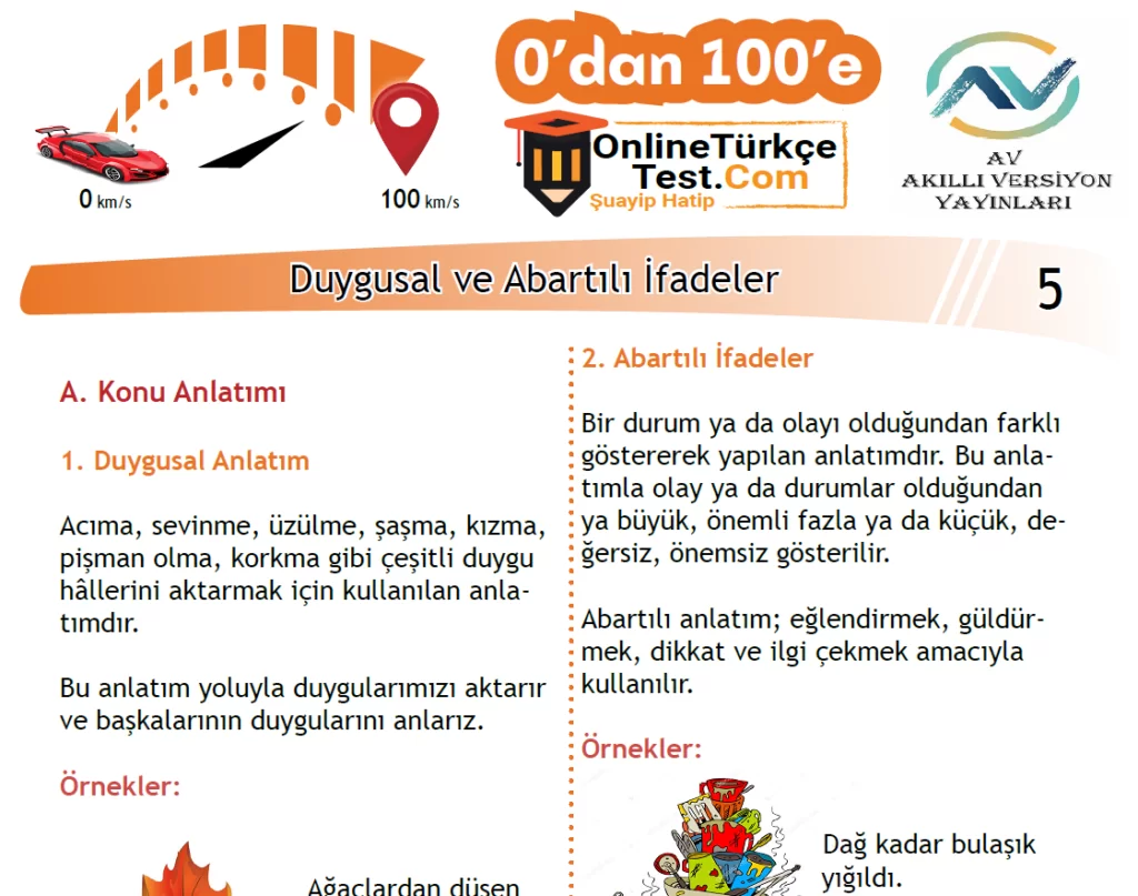 0’dan 100’e – 5. Sınıf – Duygusal ve Abartılı İfadeler