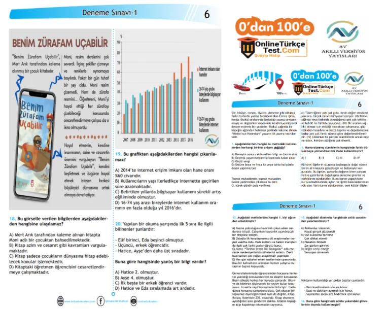 0’dan 100”e – 6. Sınıf Türkçe 1. Deneme