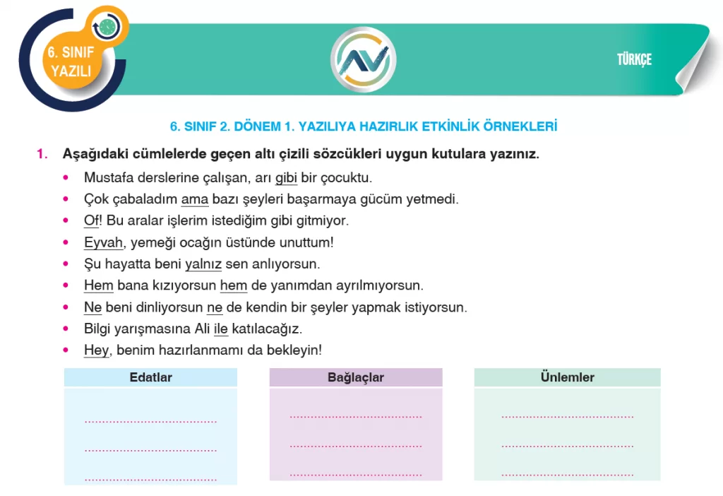 6. Sınıf 2. Dönem 1. Yazılıya Hazırlık Çalışmaları
