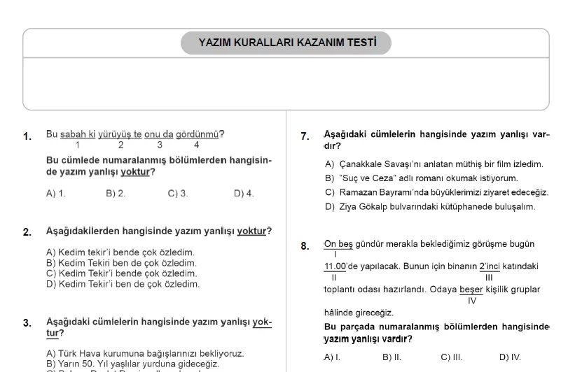 Yazım Kuralları PDF Test (25 Soru)