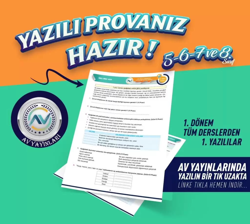 AV Yayınları Türkçe Dersi 1. Dönem 1. Yazılıya Hazırlık Çalışmaları (2025-2026)